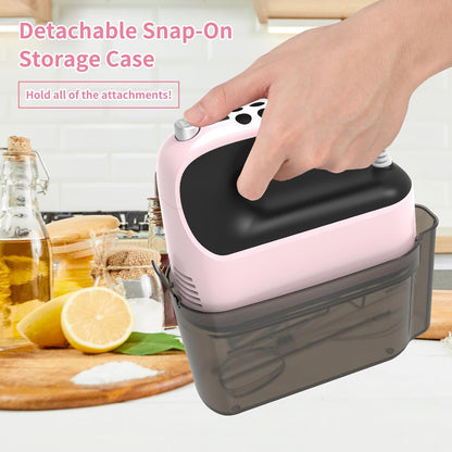 9-Speed Digital Hand Mixer Electric, 400W Powerful DC Motor, Hand Mixer Electric Handheld with Snap-On Storage Case, 5 Stainless Steel Accessories, Beaters, Dough Hooks, Whisk(Ice Blue/Black)