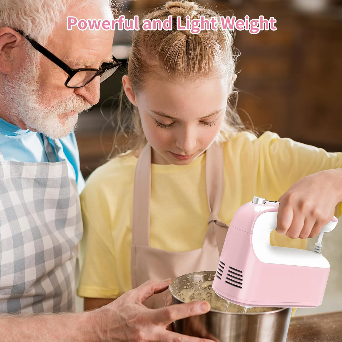9-Speed Digital Hand Mixer Electric, 400W Powerful DC Motor, Hand Mixer Electric Handheld with Snap-On Storage Case, 5 Stainless Steel Accessories, Beaters, Dough Hooks, Whisk(Ice Blue/Black)