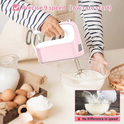 9-Speed Digital Hand Mixer Electric, 400W Powerful DC Motor, Hand Mixer Electric Handheld with Snap-On Storage Case, 5 Stainless Steel Accessories, Beaters, Dough Hooks, Whisk(Ice Blue/Black)