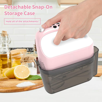9-Speed Digital Hand Mixer Electric, 400W Powerful DC Motor, Hand Mixer Electric Handheld with Snap-On Storage Case, 5 Stainless Steel Accessories, Beaters, Dough Hooks, Whisk(Ice Blue/Black)