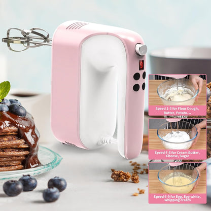 9-Speed Digital Hand Mixer Electric, 400W Powerful DC Motor, Hand Mixer Electric Handheld with Snap-On Storage Case, 5 Stainless Steel Accessories, Beaters, Dough Hooks, Whisk(Ice Blue/Black)