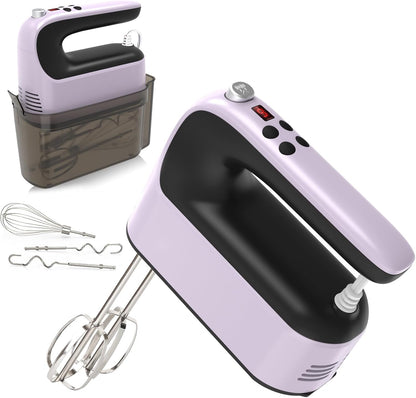 9-Speed Digital Hand Mixer Electric, 400W Powerful DC Motor, Hand Mixer Electric Handheld with Snap-On Storage Case, 5 Stainless Steel Accessories, Beaters, Dough Hooks, Whisk(Ice Blue/Black)