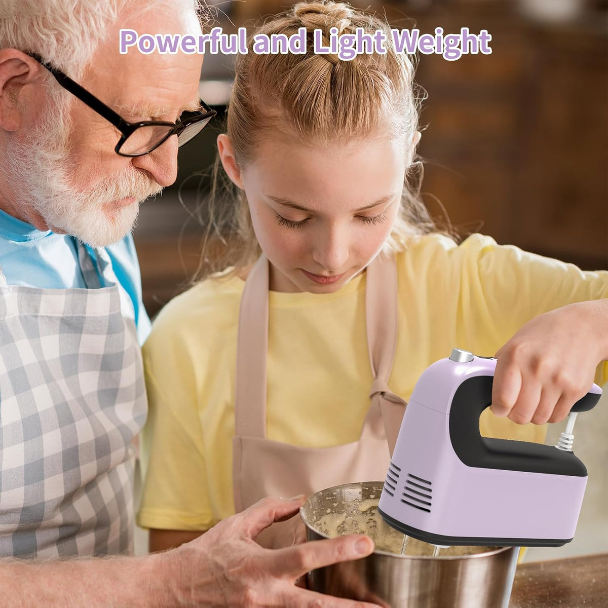 9-Speed Digital Hand Mixer Electric, 400W Powerful DC Motor, Hand Mixer Electric Handheld with Snap-On Storage Case, 5 Stainless Steel Accessories, Beaters, Dough Hooks, Whisk(Ice Blue/Black)