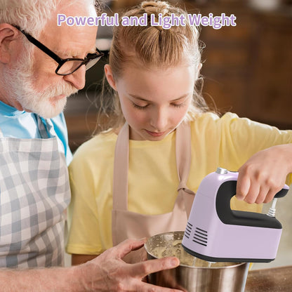 9-Speed Digital Hand Mixer Electric, 400W Powerful DC Motor, Hand Mixer Electric Handheld with Snap-On Storage Case, 5 Stainless Steel Accessories, Beaters, Dough Hooks, Whisk(Ice Blue/Black)