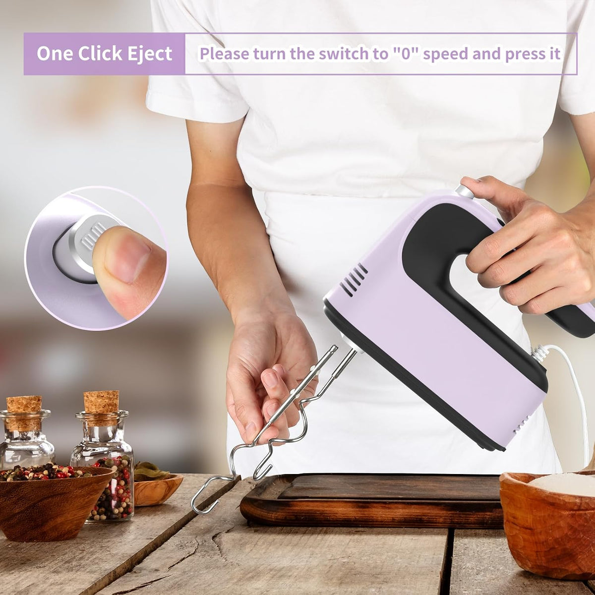 9-Speed Digital Hand Mixer Electric, 400W Powerful DC Motor, Hand Mixer Electric Handheld with Snap-On Storage Case, 5 Stainless Steel Accessories, Beaters, Dough Hooks, Whisk(Ice Blue/Black)