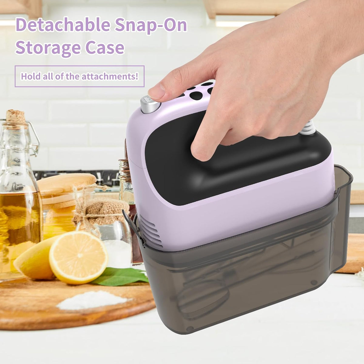 9-Speed Digital Hand Mixer Electric, 400W Powerful DC Motor, Hand Mixer Electric Handheld with Snap-On Storage Case, 5 Stainless Steel Accessories, Beaters, Dough Hooks, Whisk(Ice Blue/Black)