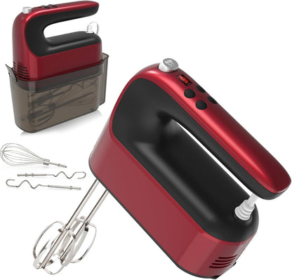 9-Speed Digital Hand Mixer Electric, 400W Powerful DC Motor, Hand Mixer Electric Handheld with Snap-On Storage Case, 5 Stainless Steel Accessories, Beaters, Dough Hooks, Whisk(Ice Blue/Black)