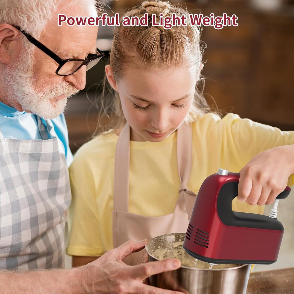 9-Speed Digital Hand Mixer Electric, 400W Powerful DC Motor, Hand Mixer Electric Handheld with Snap-On Storage Case, 5 Stainless Steel Accessories, Beaters, Dough Hooks, Whisk(Ice Blue/Black)