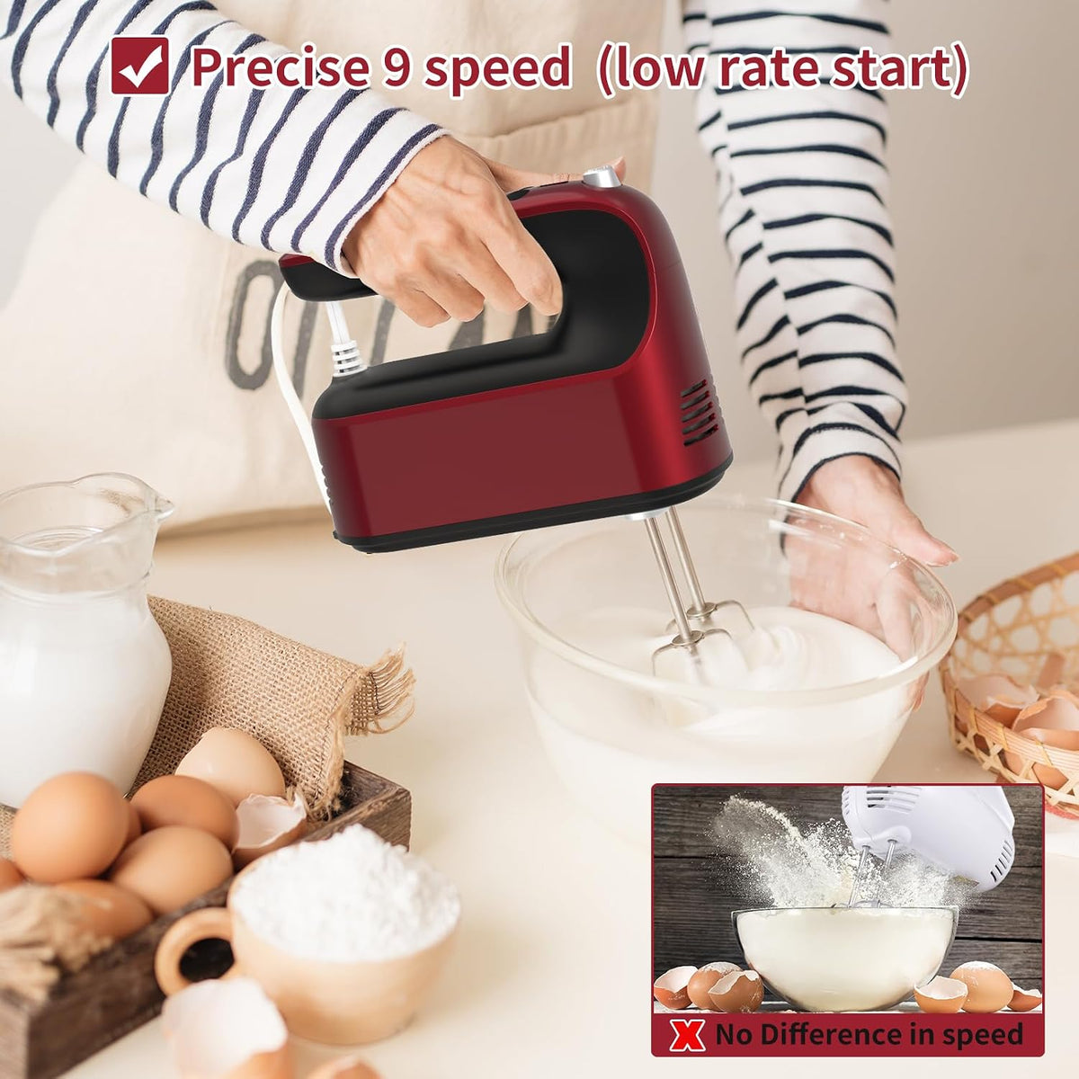 9-Speed Digital Hand Mixer Electric, 400W Powerful DC Motor, Hand Mixer Electric Handheld with Snap-On Storage Case, 5 Stainless Steel Accessories, Beaters, Dough Hooks, Whisk(Ice Blue/Black)