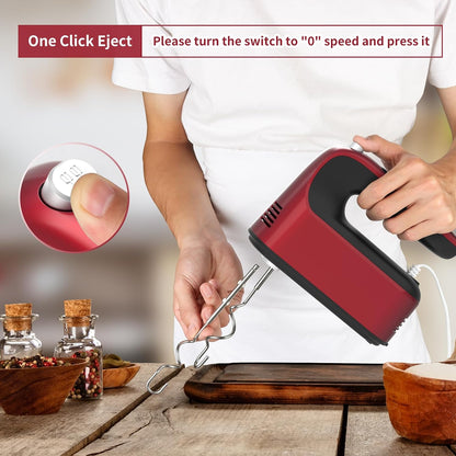 9-Speed Digital Hand Mixer Electric, 400W Powerful DC Motor, Hand Mixer Electric Handheld with Snap-On Storage Case, 5 Stainless Steel Accessories, Beaters, Dough Hooks, Whisk(Ice Blue/Black)