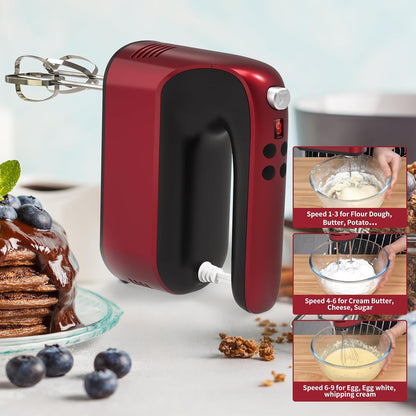 9-Speed Digital Hand Mixer Electric, 400W Powerful DC Motor, Hand Mixer Electric Handheld with Snap-On Storage Case, 5 Stainless Steel Accessories, Beaters, Dough Hooks, Whisk(Ice Blue/Black)