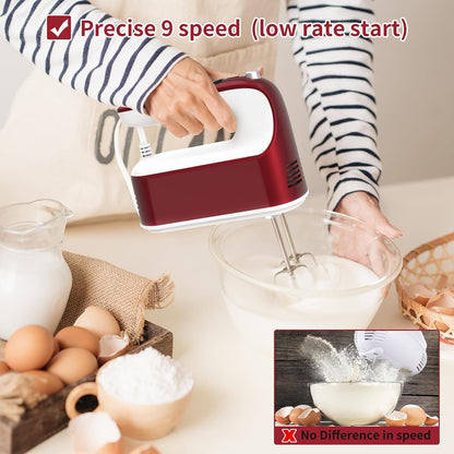9-Speed Digital Hand Mixer Electric, 400W Powerful DC Motor, Hand Mixer Electric Handheld with Snap-On Storage Case, 5 Stainless Steel Accessories, Beaters, Dough Hooks, Whisk(Ice Blue/Black)