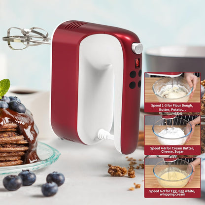 9-Speed Digital Hand Mixer Electric, 400W Powerful DC Motor, Hand Mixer Electric Handheld with Snap-On Storage Case, 5 Stainless Steel Accessories, Beaters, Dough Hooks, Whisk(Ice Blue/Black)