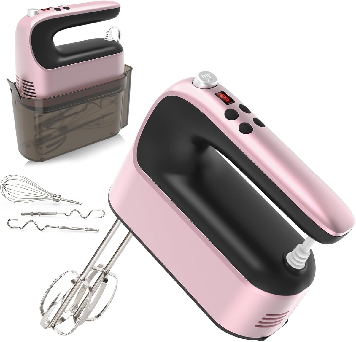 9-Speed Digital Hand Mixer Electric, 400W Powerful DC Motor, Hand Mixer Electric Handheld with Snap-On Storage Case, 5 Stainless Steel Accessories, Beaters, Dough Hooks, Whisk(Ice Blue/Black)