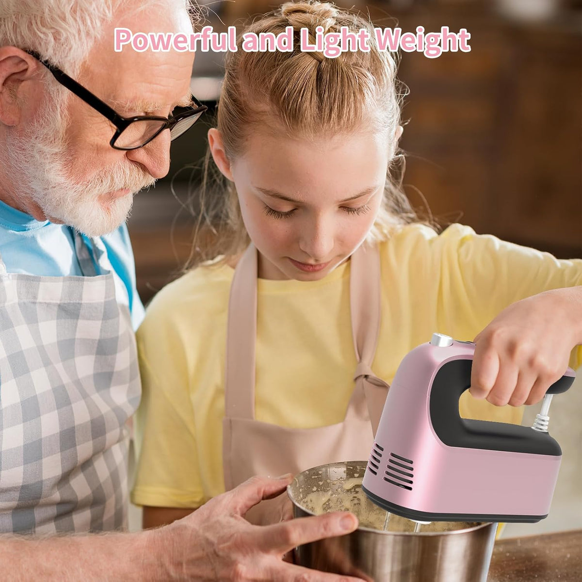9-Speed Digital Hand Mixer Electric, 400W Powerful DC Motor, Hand Mixer Electric Handheld with Snap-On Storage Case, 5 Stainless Steel Accessories, Beaters, Dough Hooks, Whisk(Ice Blue/Black)