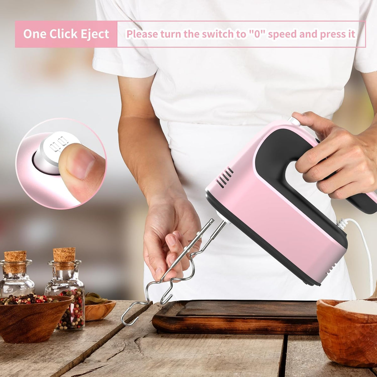 9-Speed Digital Hand Mixer Electric, 400W Powerful DC Motor, Hand Mixer Electric Handheld with Snap-On Storage Case, 5 Stainless Steel Accessories, Beaters, Dough Hooks, Whisk(Ice Blue/Black)