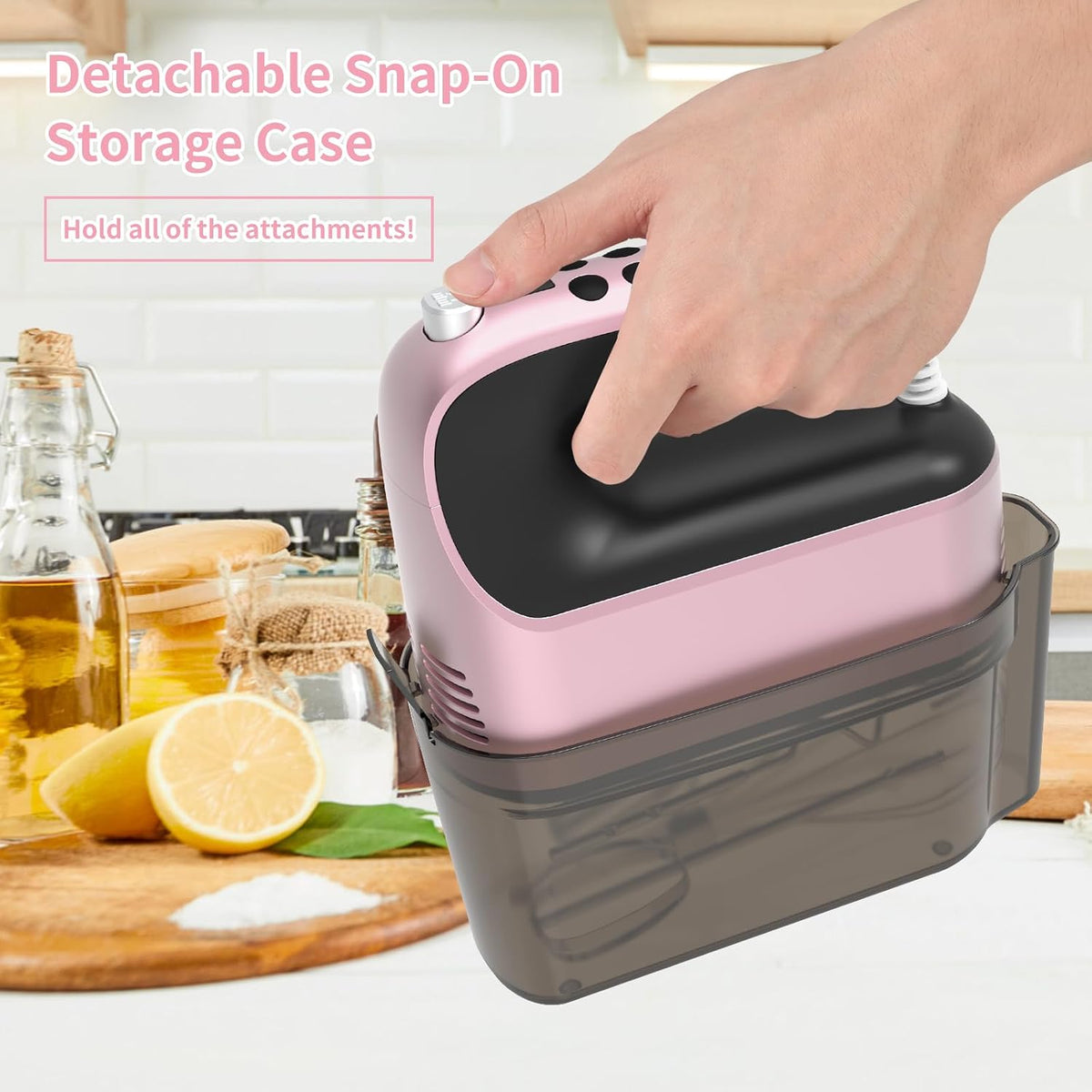 9-Speed Digital Hand Mixer Electric, 400W Powerful DC Motor, Hand Mixer Electric Handheld with Snap-On Storage Case, 5 Stainless Steel Accessories, Beaters, Dough Hooks, Whisk(Ice Blue/Black)