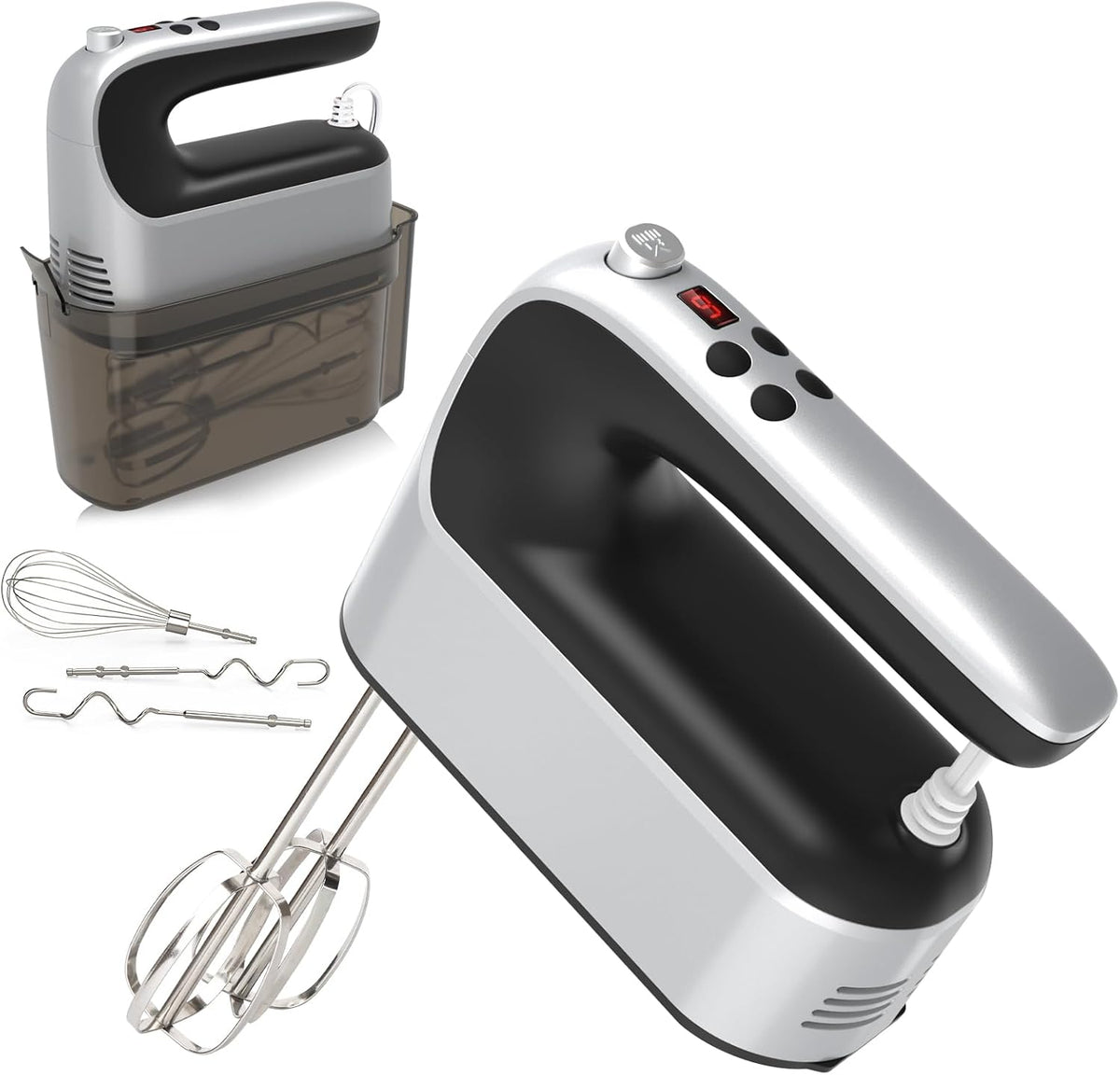 9-Speed Digital Hand Mixer Electric, 400W Powerful DC Motor, Hand Mixer Electric Handheld with Snap-On Storage Case, 5 Stainless Steel Accessories, Beaters, Dough Hooks, Whisk(Ice Blue/Black)