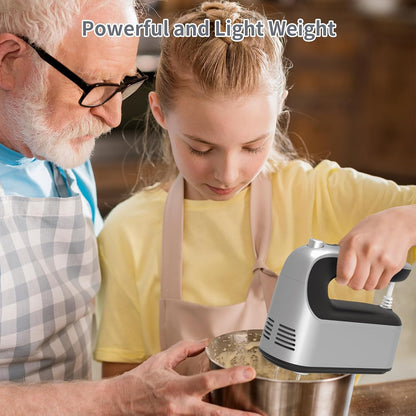 9-Speed Digital Hand Mixer Electric, 400W Powerful DC Motor, Hand Mixer Electric Handheld with Snap-On Storage Case, 5 Stainless Steel Accessories, Beaters, Dough Hooks, Whisk(Ice Blue/Black)