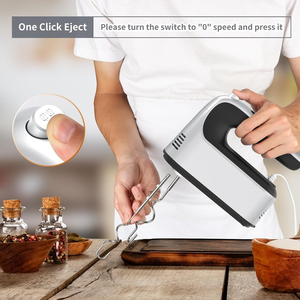 9-Speed Digital Hand Mixer Electric, 400W Powerful DC Motor, Hand Mixer Electric Handheld with Snap-On Storage Case, 5 Stainless Steel Accessories, Beaters, Dough Hooks, Whisk(Ice Blue/Black)