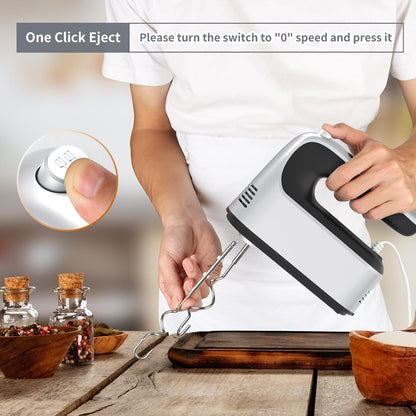 9-Speed Digital Hand Mixer Electric, 400W Powerful DC Motor, Hand Mixer Electric Handheld with Snap-On Storage Case, 5 Stainless Steel Accessories, Beaters, Dough Hooks, Whisk(Ice Blue/Black)