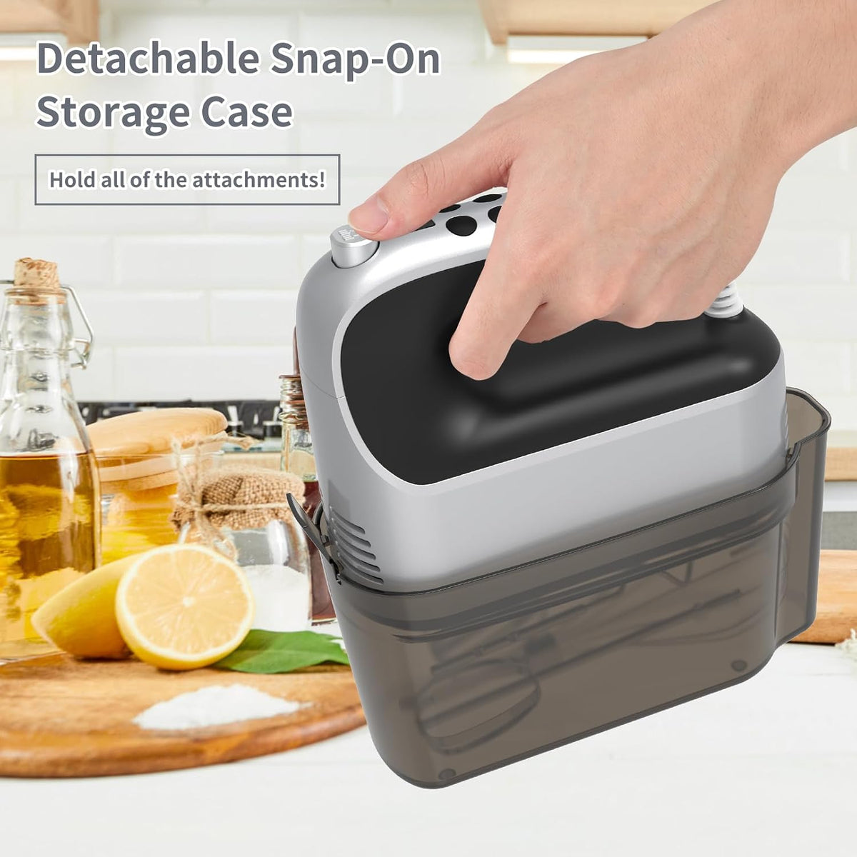 9-Speed Digital Hand Mixer Electric, 400W Powerful DC Motor, Hand Mixer Electric Handheld with Snap-On Storage Case, 5 Stainless Steel Accessories, Beaters, Dough Hooks, Whisk(Ice Blue/Black)