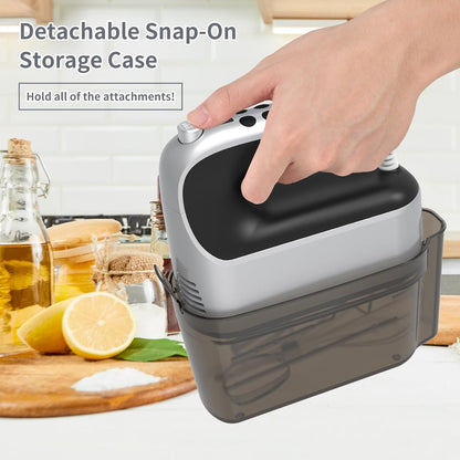9-Speed Digital Hand Mixer Electric, 400W Powerful DC Motor, Hand Mixer Electric Handheld with Snap-On Storage Case, 5 Stainless Steel Accessories, Beaters, Dough Hooks, Whisk(Ice Blue/Black)