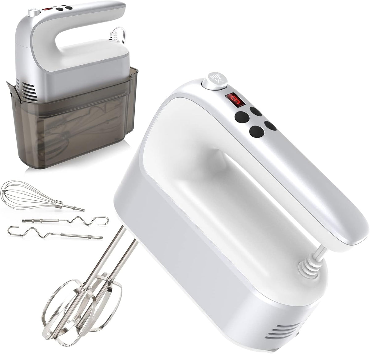 9-Speed Digital Hand Mixer Electric, 400W Powerful DC Motor, Hand Mixer Electric Handheld with Snap-On Storage Case, 5 Stainless Steel Accessories, Beaters, Dough Hooks, Whisk(Ice Blue/Black)