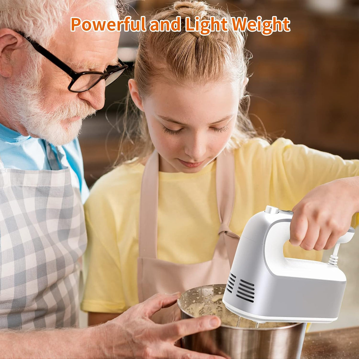 9-Speed Digital Hand Mixer Electric, 400W Powerful DC Motor, Hand Mixer Electric Handheld with Snap-On Storage Case, 5 Stainless Steel Accessories, Beaters, Dough Hooks, Whisk(Ice Blue/Black)