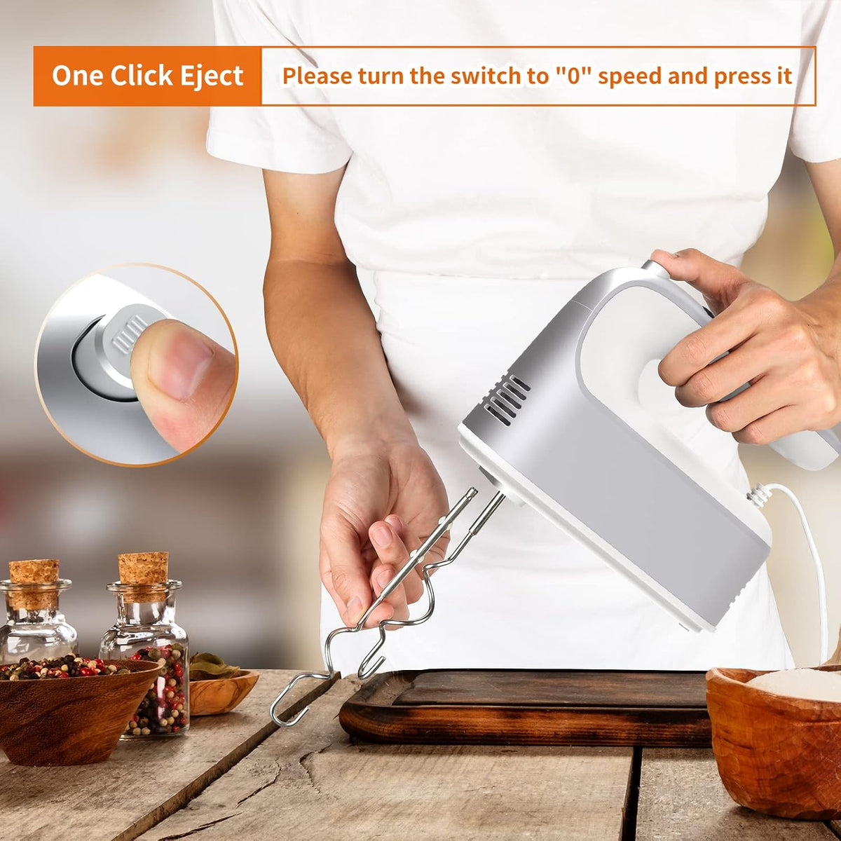 9-Speed Digital Hand Mixer Electric, 400W Powerful DC Motor, Hand Mixer Electric Handheld with Snap-On Storage Case, 5 Stainless Steel Accessories, Beaters, Dough Hooks, Whisk(Ice Blue/Black)