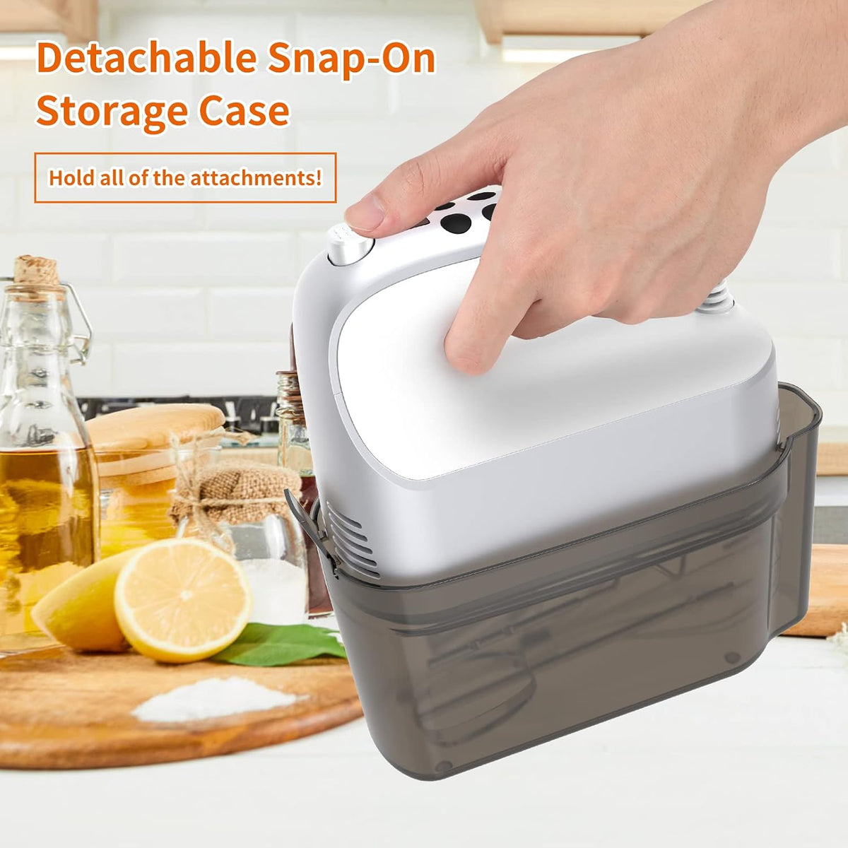 9-Speed Digital Hand Mixer Electric, 400W Powerful DC Motor, Hand Mixer Electric Handheld with Snap-On Storage Case, 5 Stainless Steel Accessories, Beaters, Dough Hooks, Whisk(Ice Blue/Black)