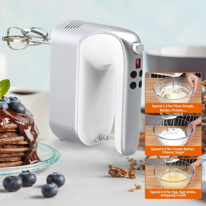 9-Speed Digital Hand Mixer Electric, 400W Powerful DC Motor, Hand Mixer Electric Handheld with Snap-On Storage Case, 5 Stainless Steel Accessories, Beaters, Dough Hooks, Whisk(Ice Blue/Black)