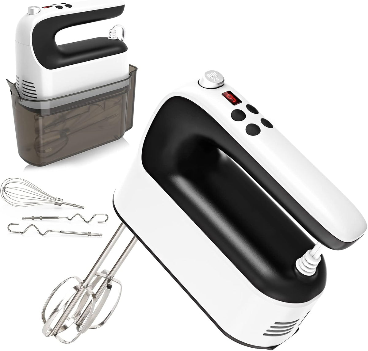 9-Speed Digital Hand Mixer Electric, 400W Powerful DC Motor, Hand Mixer Electric Handheld with Snap-On Storage Case, 5 Stainless Steel Accessories, Beaters, Dough Hooks, Whisk(Ice Blue/Black)