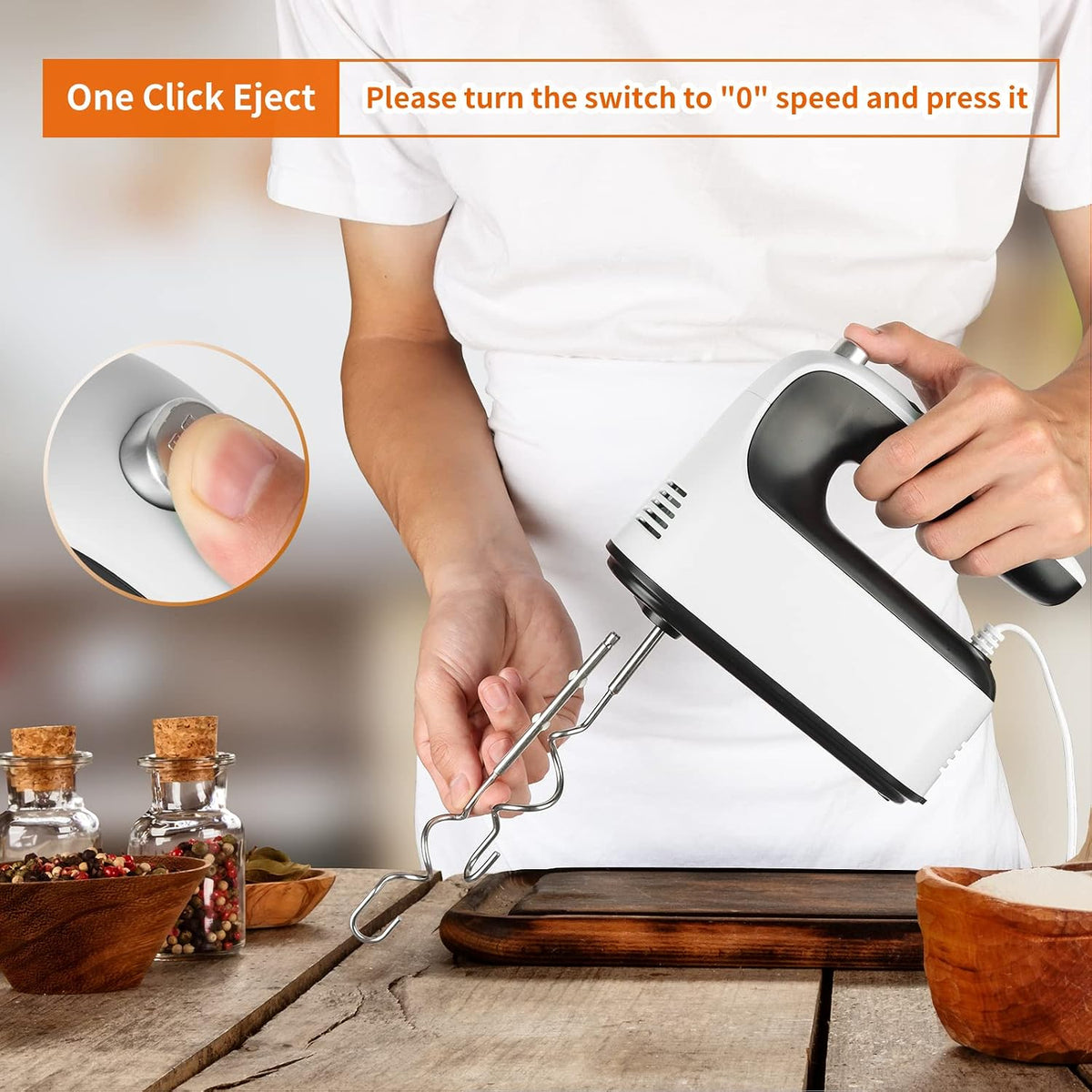 9-Speed Digital Hand Mixer Electric, 400W Powerful DC Motor, Hand Mixer Electric Handheld with Snap-On Storage Case, 5 Stainless Steel Accessories, Beaters, Dough Hooks, Whisk(Ice Blue/Black)
