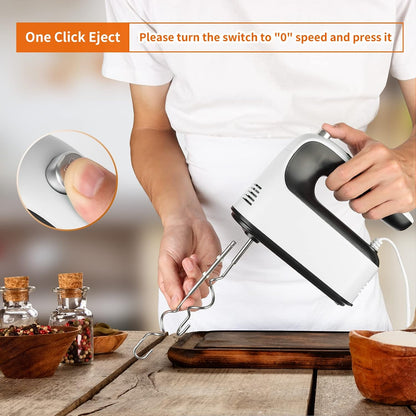 9-Speed Digital Hand Mixer Electric, 400W Powerful DC Motor, Hand Mixer Electric Handheld with Snap-On Storage Case, 5 Stainless Steel Accessories, Beaters, Dough Hooks, Whisk(Ice Blue/Black)