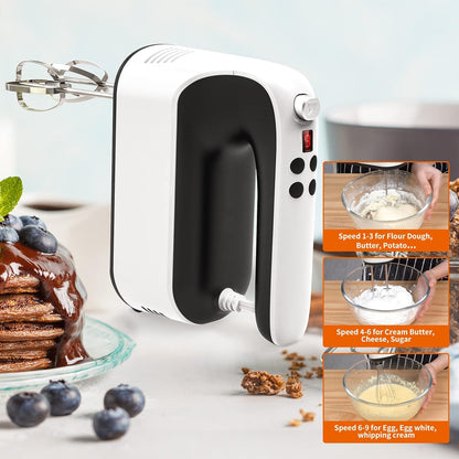 9-Speed Digital Hand Mixer Electric, 400W Powerful DC Motor, Hand Mixer Electric Handheld with Snap-On Storage Case, 5 Stainless Steel Accessories, Beaters, Dough Hooks, Whisk(Ice Blue/Black)