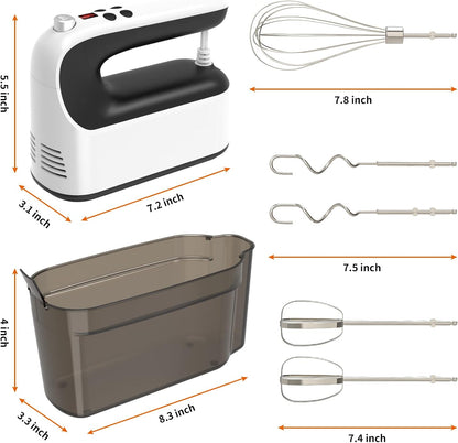 9-Speed Digital Hand Mixer Electric, 400W Powerful DC Motor, Hand Mixer Electric Handheld with Snap-On Storage Case, 5 Stainless Steel Accessories, Beaters, Dough Hooks, Whisk(Ice Blue/Black)