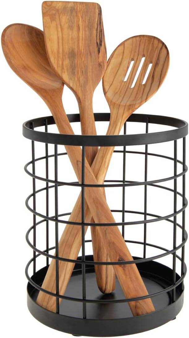Kitchen Crock Utensil Holder, Matte Black, Steel | For Countertop