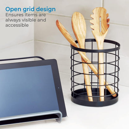 Kitchen Crock Utensil Holder, Matte Black, Steel | For Countertop