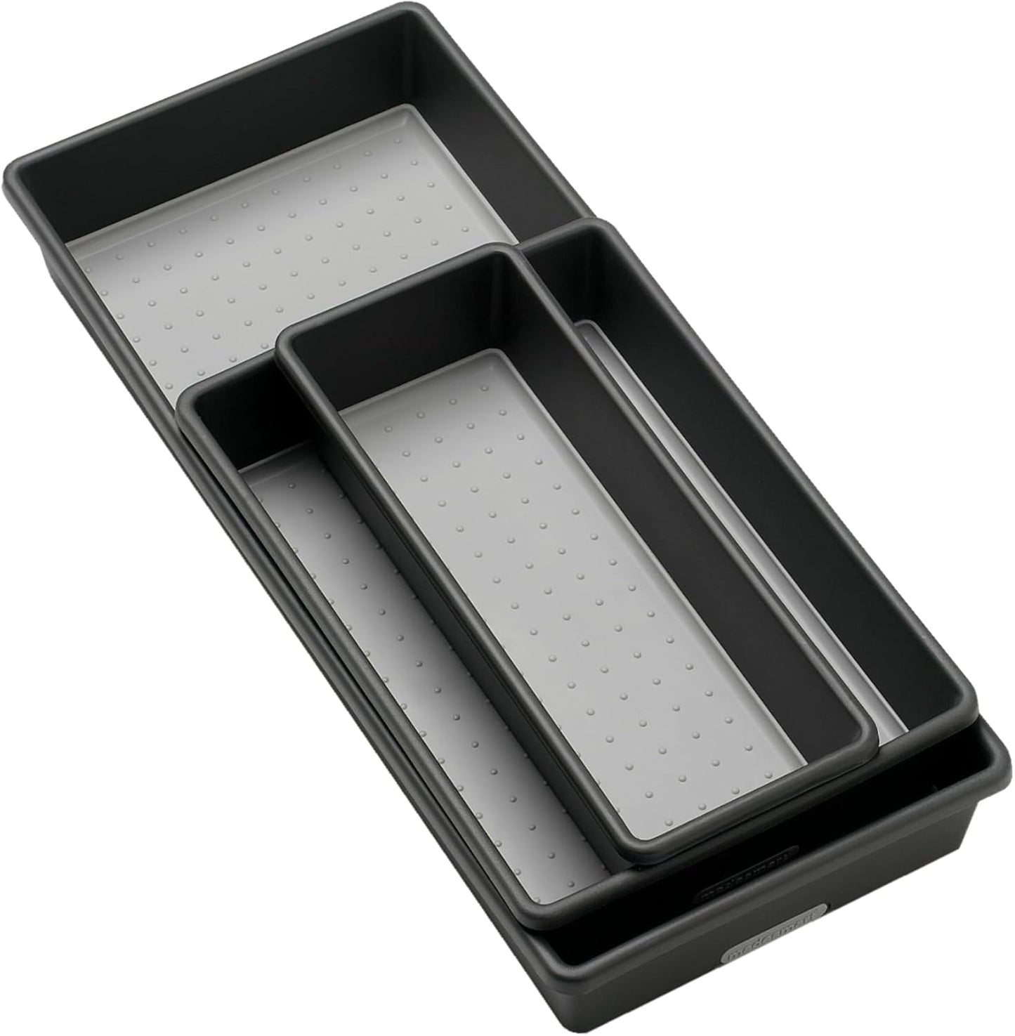 Classic 3 Bin Drawer Organizer Set, Granite | non slip feet, rounded corners, modular layout, mixed sizes, custom fit, office craft supplies, makeup tools, woman owned