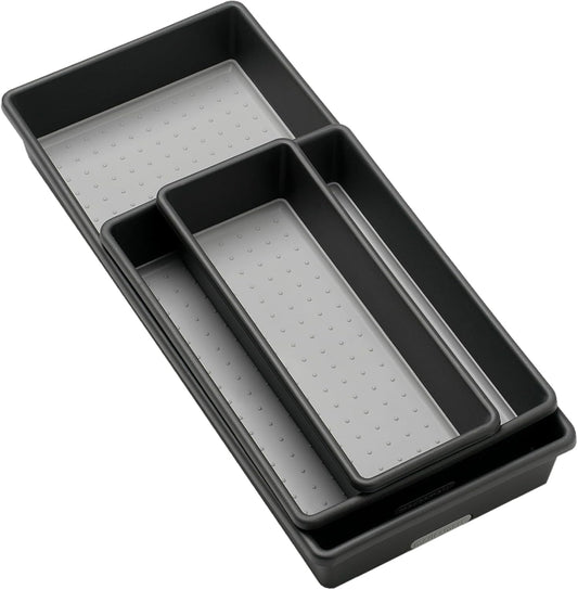 Classic 3 Bin Drawer Organizer Set, Granite | non slip feet, rounded corners, modular layout, mixed sizes, custom fit, office craft supplies, makeup tools, woman owned