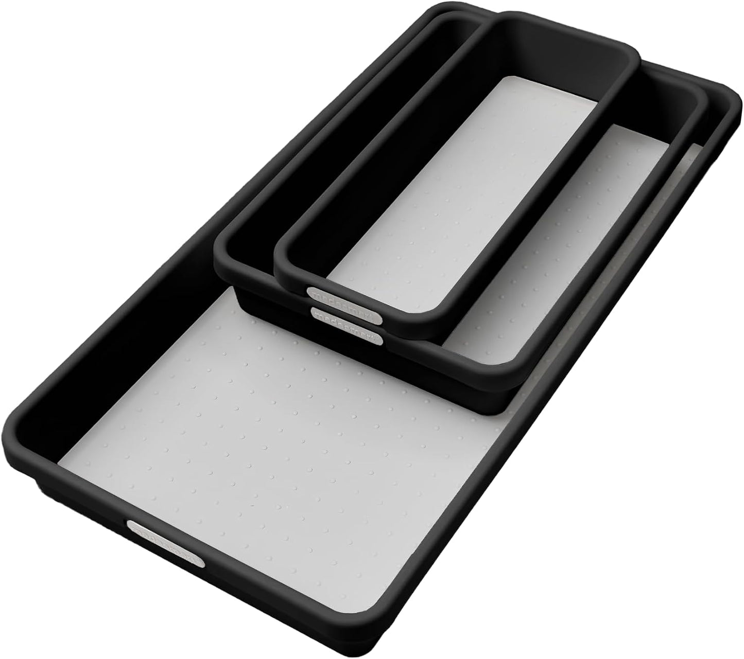 Classic 3 Bin Drawer Organizer Set, Granite | non slip feet, rounded corners, modular layout, mixed sizes, custom fit, office craft supplies, makeup tools, woman owned
