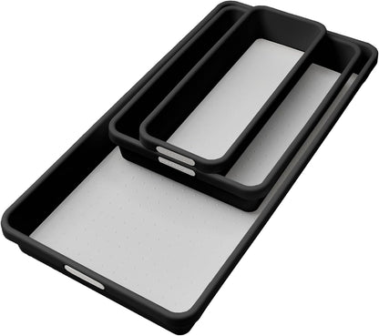 Classic 3 Bin Drawer Organizer Set, Granite | non slip feet, rounded corners, modular layout, mixed sizes, custom fit, office craft supplies, makeup tools, woman owned