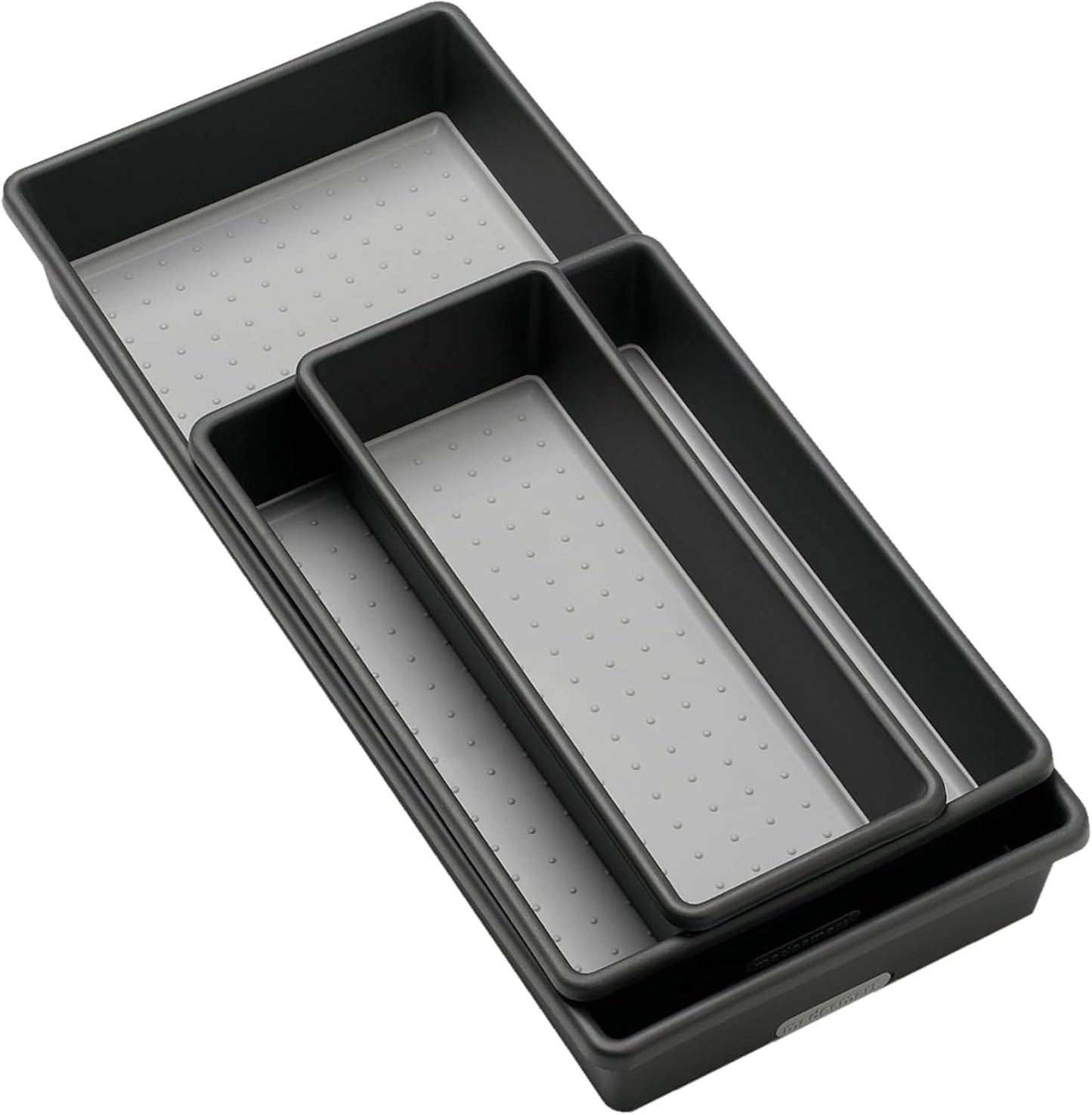Classic 3 Bin Drawer Organizer Set, Granite | non slip feet, rounded corners, modular layout, mixed sizes, custom fit, office craft supplies, makeup tools, woman owned