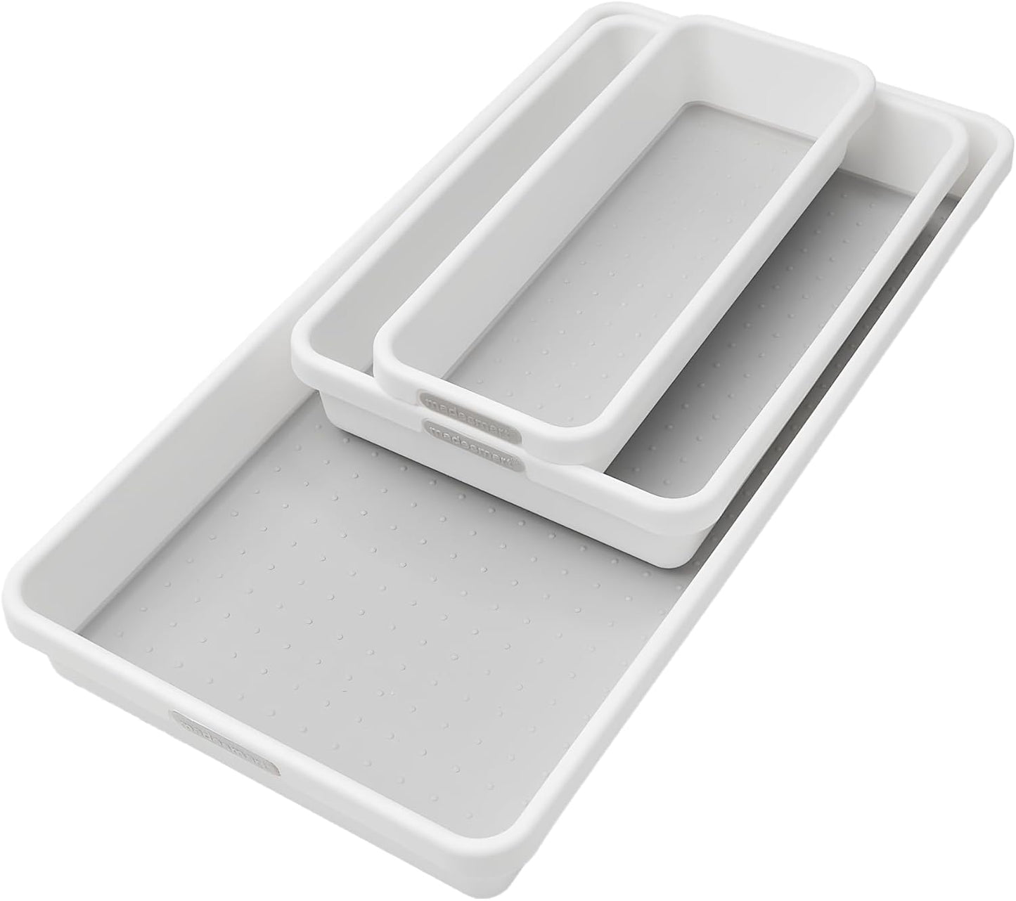 Classic 3 Bin Drawer Organizer Set, Granite | non slip feet, rounded corners, modular layout, mixed sizes, custom fit, office craft supplies, makeup tools, woman owned