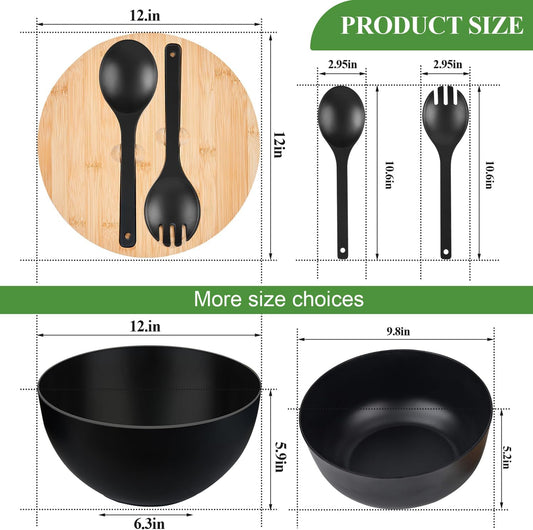 12" Salad Bowls, Bamboo Fiber Salad Bowl with Lid, 7.7Qt Extra Large Mixing Bowls with Servers for Kitchen, Salad Serving Bowl Set with Utensils for Salad, Pasta, Fruits, Vegetables and Dessert