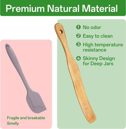 Wooden Spurtle 2Pcs, Skinny Teak Spatula for Sourdough Starter | Natural teak & earlywood, BPA-free, heat-resist, ergonomic, hand wash, oil periodically, for sourdough, gift for bakers