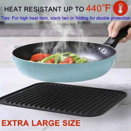 Extra Large Silicone Trivets for Hot Pots and Pans 16x12 Inch, Heat Resistant Hot Pads for Countertops, Hot Dishes, Pot Holders for Kitchen, 2 Pieces, Black