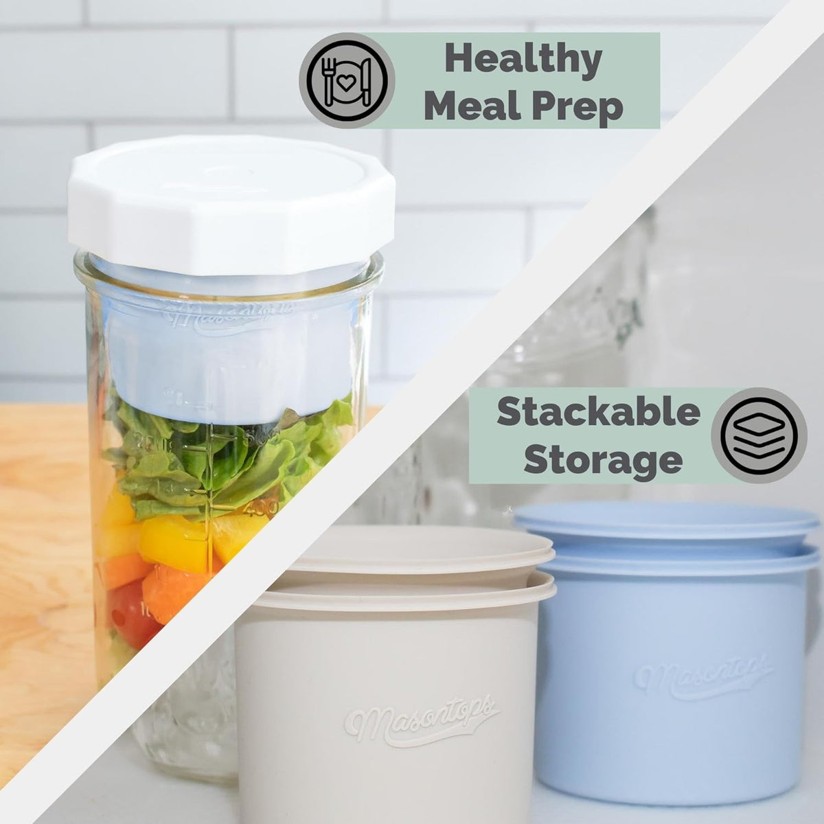 Snack Stack - Mason Jar Dividers for Wide-Mouth Jars, Overnight Oats & Salad Meal Prep Containers