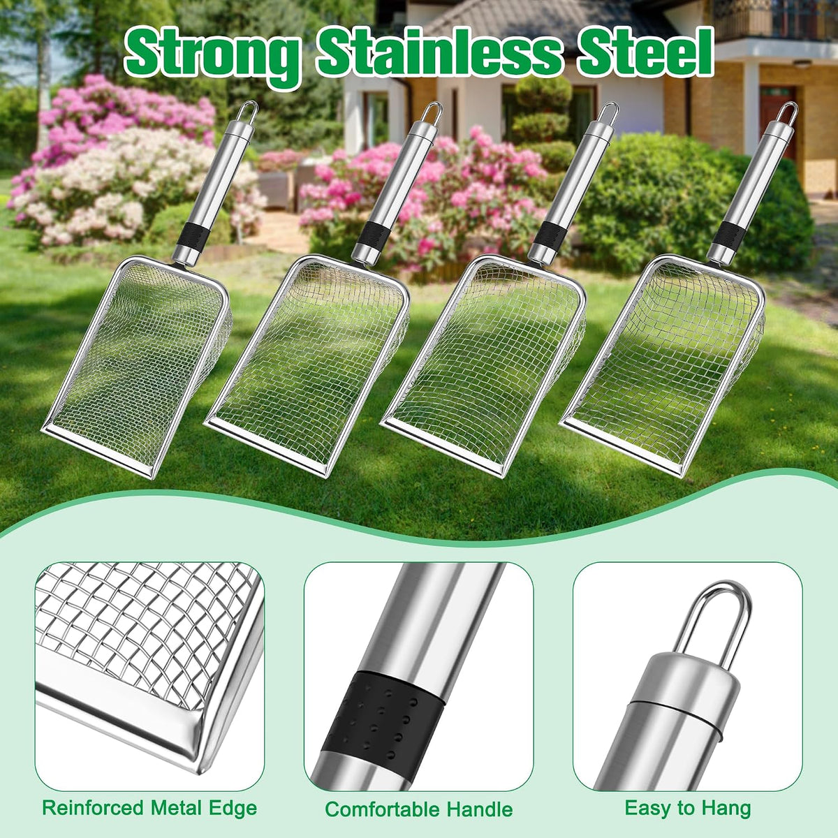 4P Soil Sifter for Gardening, Sand Soil Compost Sieve for Rocks